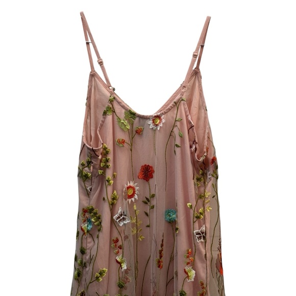 Beige by eci Embroidered Mesh Floral Maxi Slip Dress Size 4 - Picture 5 of 10